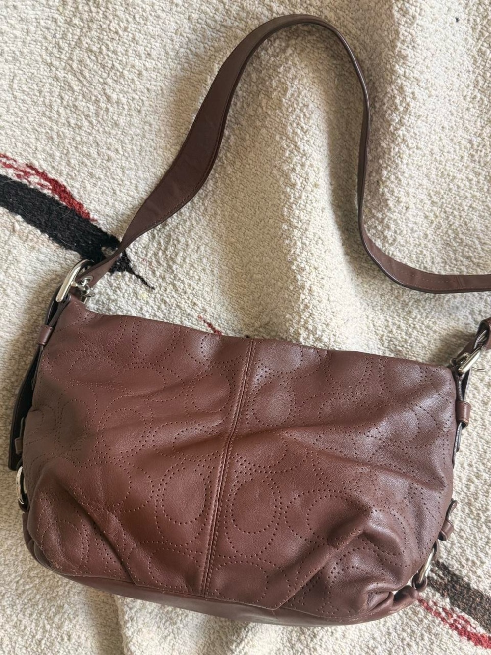 Vintage Coach Perforated Brown Women's Leather Hobo City Shoulder Bag